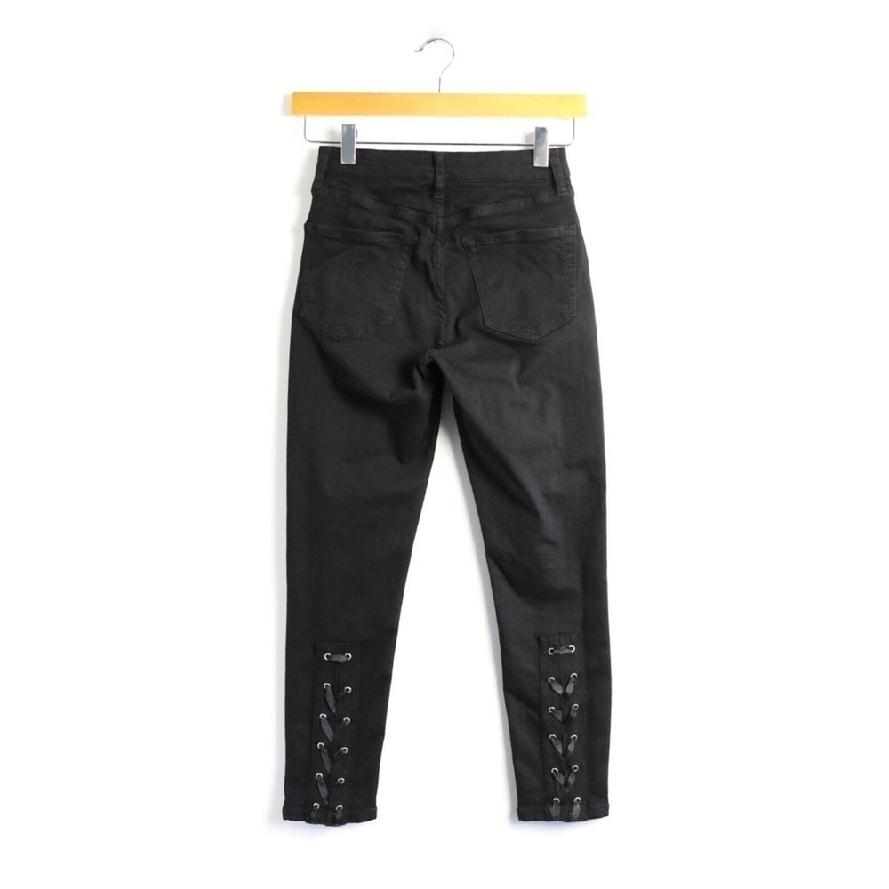 Topshop Moto Jamie petite black jeans lace up back gothic W26 L28 trendy punk